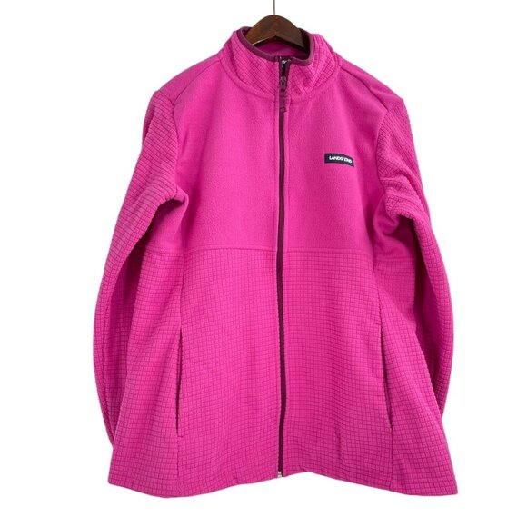 Lands' End Pink Grid Fleece Full Zip Up Jacket Womens Size Large Outdoor Casual - Picture 2 of 10